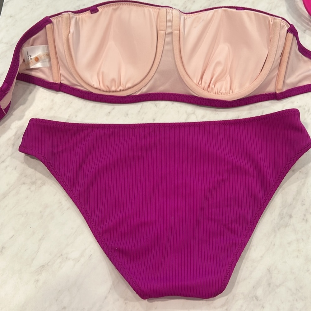 Shade & Shore Ribbed Strapless Fuscia Pink Bikini Set - Picture 3 of 4